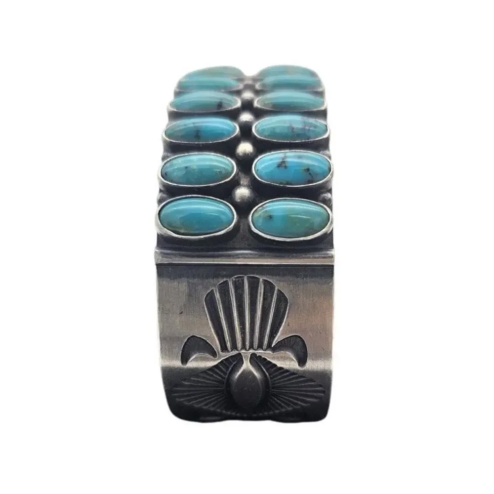 Kirk Smith Navajo Double Row Sterling Silver & Turquoise Cuff Bracelet Rare 118g